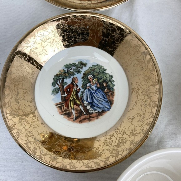 Lot 3 Vintage King Quality Fine Colonial Couple Gold 22k US 1960 Cups And Saucer - Picture 8 of 14